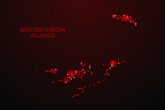 British Virgin Islands Map - Digital dotted map with glowing red points on dark background, modern technology style, abstract data network design, clean minimal vector illustration.