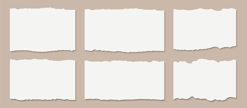 Set of torn paper sheets. Ripped paper strips collection. Torn notebook page or scrap note with damaged border. Sticky newspaper clip art.	
