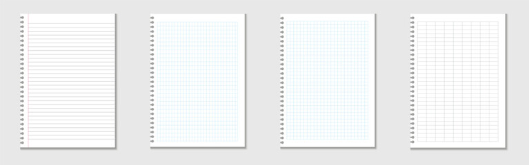 Set of blank paper sheets. Realistic workbook paper sheets. Mockup sheets of paper torn from a notebook. Blank gridded notebook  © Designflowbd