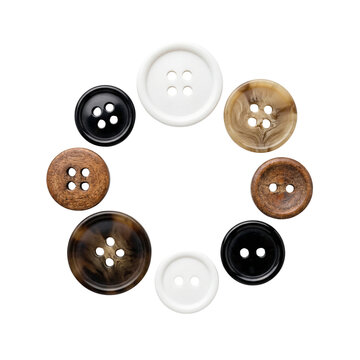 Circle of Sewing Buttons: Black, White, Brown, and Tortoiseshell Textures