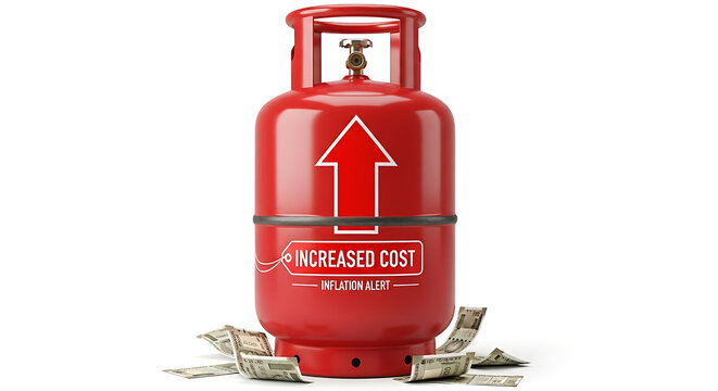A red gas cylinder with an upward arrow