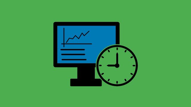 Real time data concept with computer screen and clock symbol representing fast processing and live update
