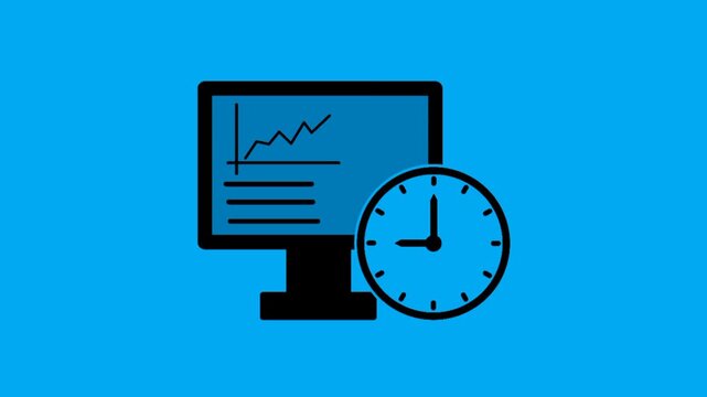Real time data concept with computer screen and clock symbol representing fast processing and live update