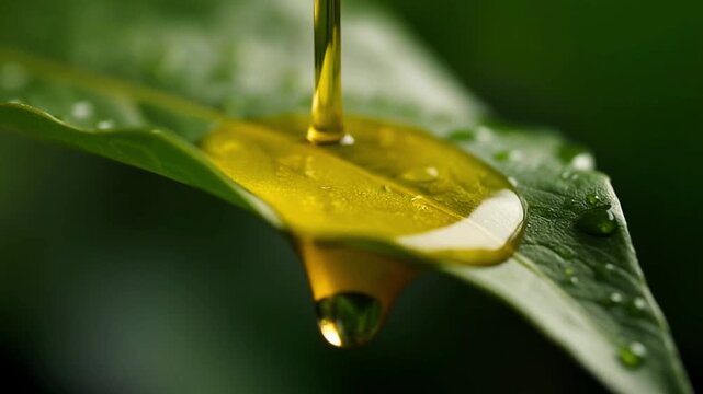 Cinematic 1000fps IMAX 70mm Macro of Golden Mustard Oil Droplet Creating Slow Ripple