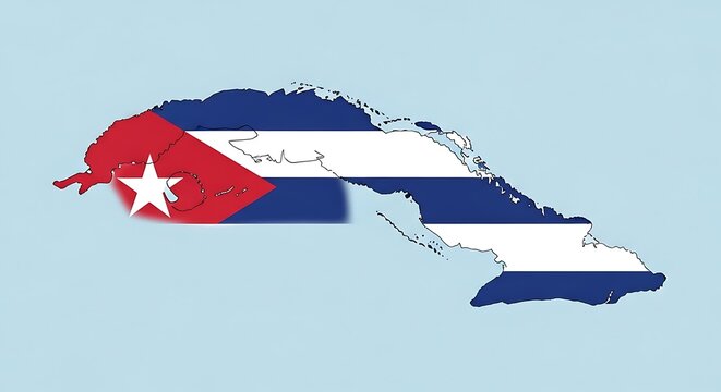 Cuban flag illustrated on a map shape against a light blue background