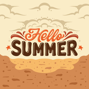 Lettering Hello Summer Vector, Calligraphy Design, Usable for Poster, Banners, Postcards, Wallpaper, Gifts etc