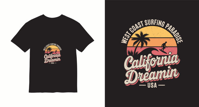 California dreamin' west coast surfing paradise retro sunset design