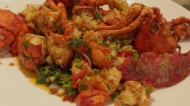 The American lobster (Homarus americanus). Atlantic lobster, Canadian lobster, true lobster, northern lobster, Canadian Reds,  Maine lobster. Cantonese Restaurants in Alhambra, Los Angeles, California