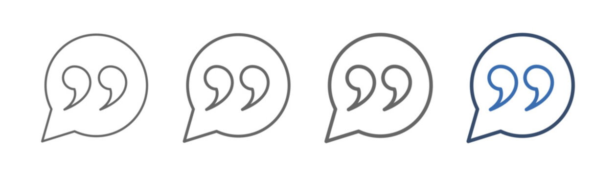 
outline icon set quote with conversation design, and two quotation marks