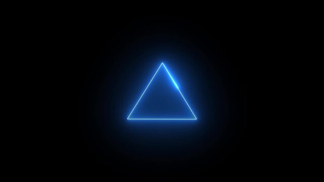 Glowing neon line triangle frame animation on black background.