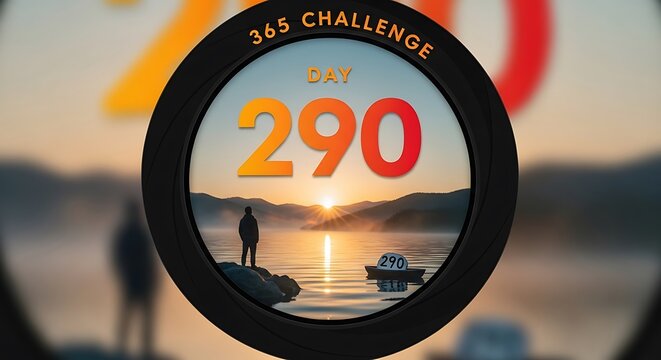 Day 290 of 365 challenge concept with person silhouette at sunset scene