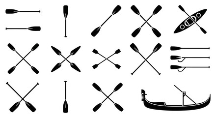 Oars and Paddles Collection: Kayak, Canoe, Gondola, Water Sports Icons © Tisa
