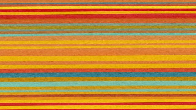 Horizontal abstract background of colorful, textured, parallel bands in hues of red, orange, yellow, and blue