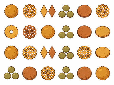 Sinhala and Tamil New Year Traditional Sweets Vector Set, Kavum Kokis Aluwa Mung Kavum Athirasa Avurudu Desserts, Sri Lankan Festive Food Illustrations, Colorful Flat Cultural Cuisine Collection Isola
