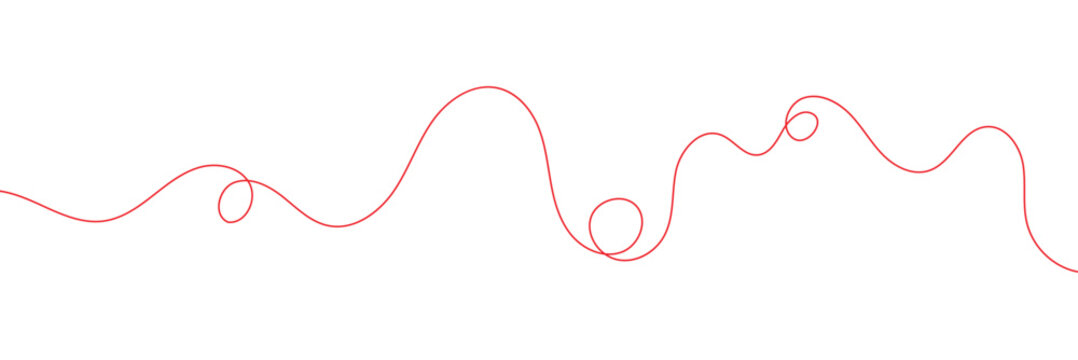 Red thread isolates on a white background. red thread looped in a circle form, symbolizing vector. line of red yarn, long red thread. vector illustration EPS 10 .