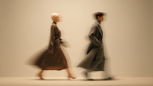 Two figures in motion, creating a blurred, abstract effect