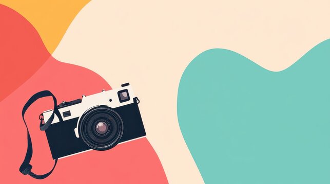 Retro camera on colorful abstract background.