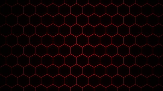 Neon Red Hexagon Motion Background, 4K Seamless Loop Sci-Fi Hive Animation, Abstract Futuristic Honeycomb Grid with Energy Waves, Dynamic Cyber Defense Backdrop