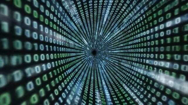 Abstract digital tunnel of binary code data stream, technology and cyberspace concept