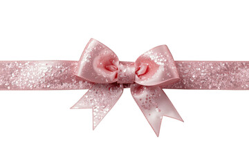 Naklejka premium Pink glitter satin ribbon bow for gift wrapping and celebrating happy holiday occasions, isolated on transparent background