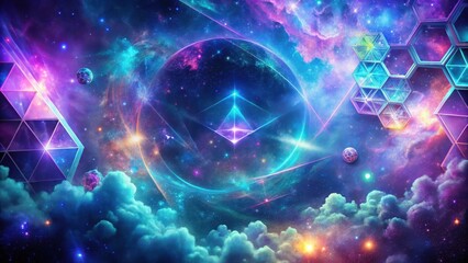 Fototapeta premium Cosmic Geometry Celestial Structures and Nebulae in a Vibrant, Dreamlike Interstellar Landscape