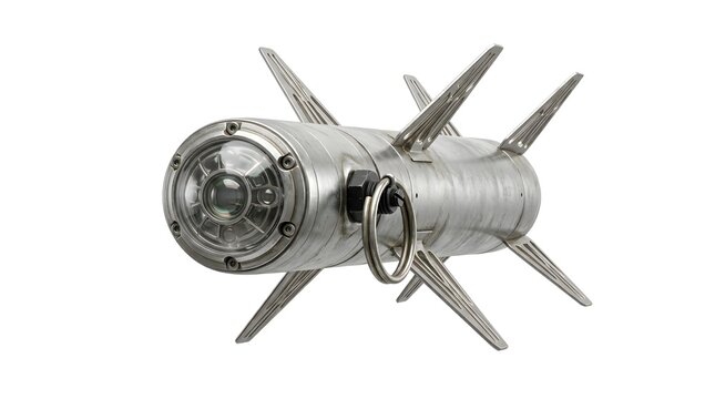 Modular Miniature Tactical Missile with Advanced Optical Sensor and Pivot Nut, Isolated on White