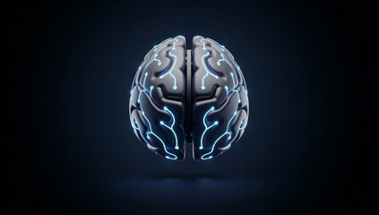 Obraz premium Futuristic AI Brain with Glowing Neural Network, Clean Blue Neon Technology Concept