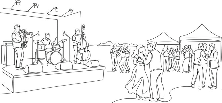 outdoor festival, live music, dancing crowd