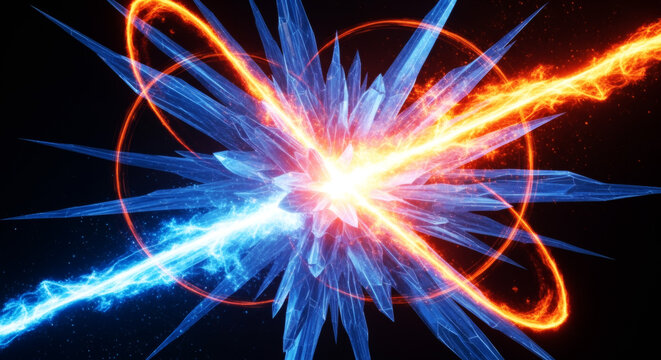 科学的なエネルギーの衝突と青い結晶の抽象的な背景素材