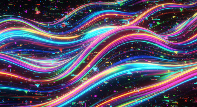 サイバー空間を流れる光のデータライン。抽象的なデジタル背景素材。