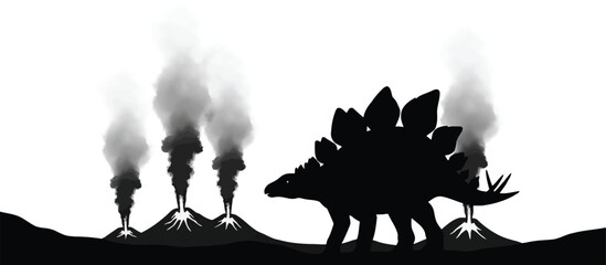 Stegosaurus Silhouette Walking Past Industrial Pollution on Black Landscape © yasirlatif
