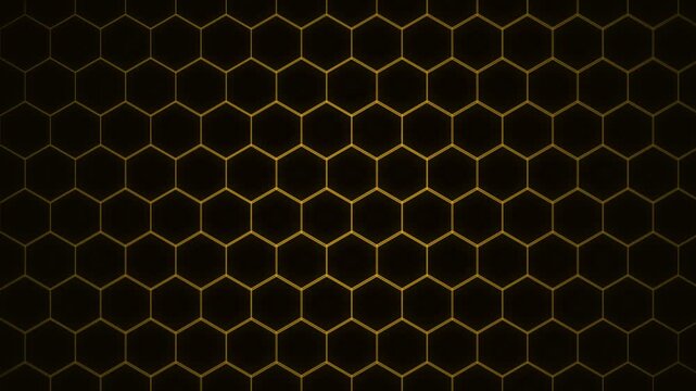 Neon Amber Hexagon Motion Background, 4K Seamless Loop Golden Honeycomb Animation, Abstract Technology Grid with Luxury Energy Waves, Professional Futuristic Sci-Fi Backdrop