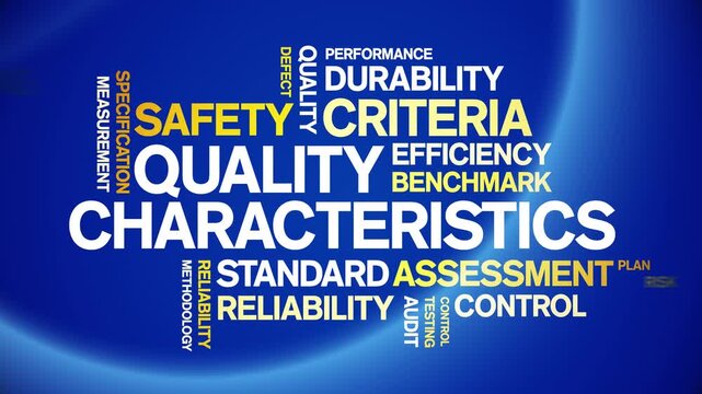 Quality Characteristics animated word cloud-text design animation tag kinetic typography seamless loop.