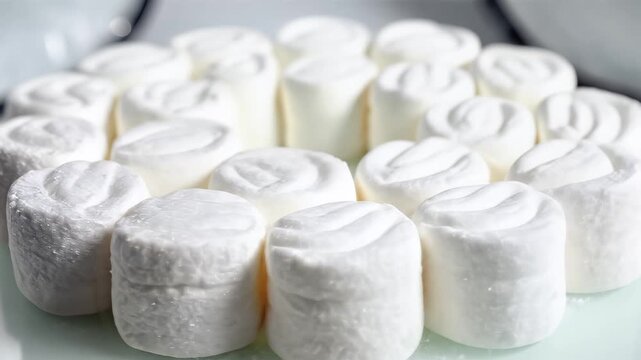 Closeup of a Circular Arrangement of White Marshmallows.