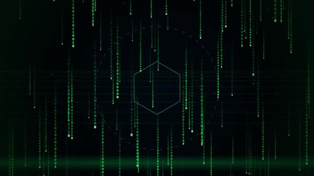 Digital rain of green binary code falling, futuristic technology background, data stream, virtual reality, cyberspace