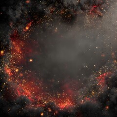 Obraz premium Dark Atmospheric Smoke with Glowing Red and Gold Firecracker Sparks