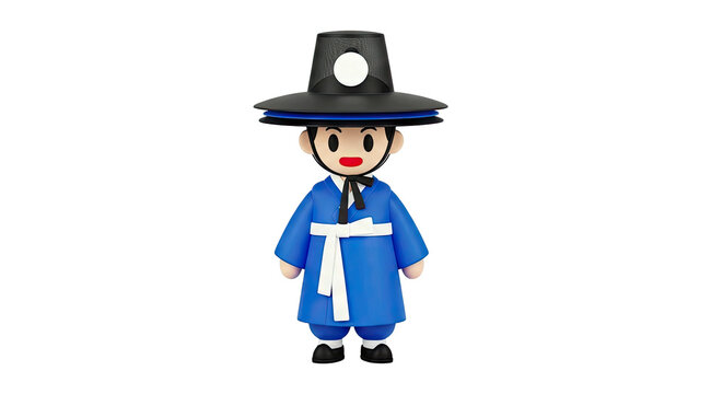 3D Cartoon Character in Traditional Korean Hanbok and Gat Hat
