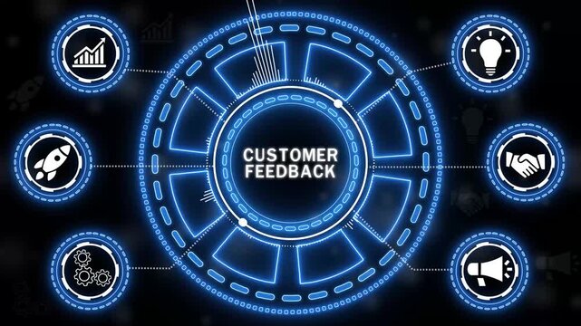 Glowing Neon Business Infographic and Circular Diagram on Black Background for Presentation and Data Visualization.4k animation.