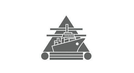 Fototapeta premium Modern Ship Inside Geometric Triangle Symbol on White Background.