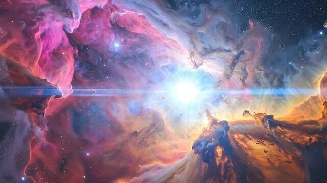 Vibrant and colorful depiction of a nebula in deep space, with stars and cosmic dust.