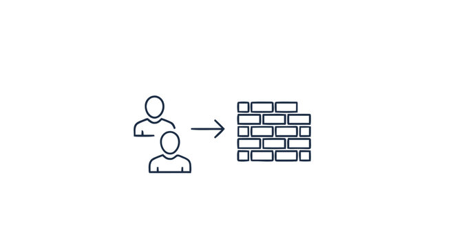 People facing a brick wall obstacle or barrier concept.