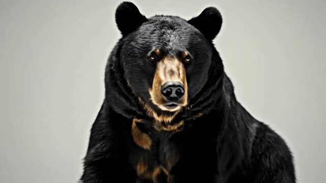 A majestic black bear stands proudly against a clean, neutral background, showcasing its powerful physique.