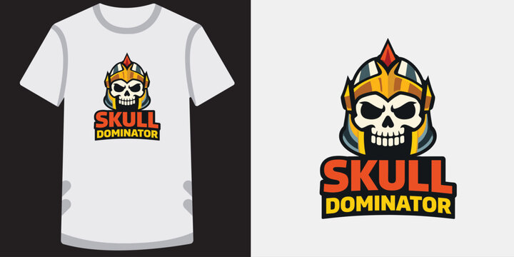 Skull dominator mascot vector illustration with armored helmet for esports apparel design.
