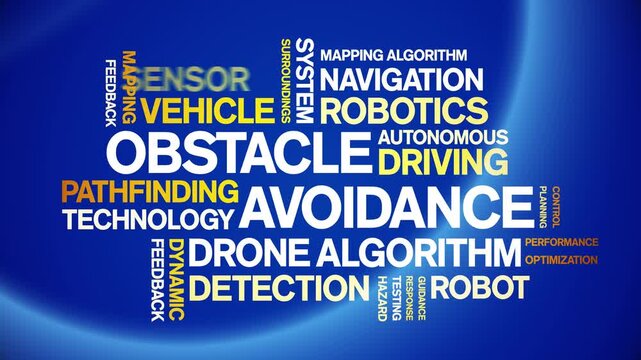 Obstacle Avoidance animated word cloud-text design animation tag kinetic typography seamless loop.