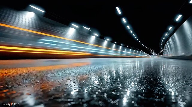 Dynamic perspective inside a tunnel conveys speed and progress. Ideal for illustrating concepts like advancement, innovation, and efficient transporta