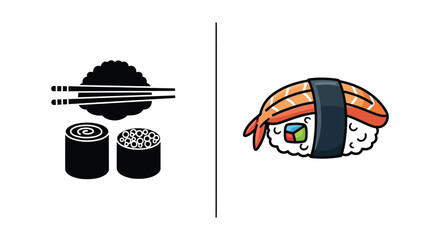 Sushi and chopsticks graphic split design with contrasting styles silhouette © MIRAJ02