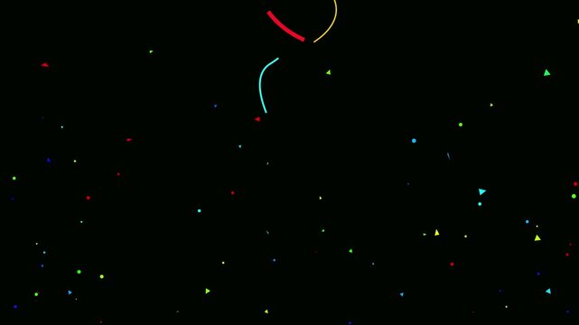 Multicolor Confetti Explosion, 2D animation of exploding confetti on Black Screen, Vibrant colorful confetti falling effects in celebration scene, Colorful Confetti  with Ribon Celebration Falling