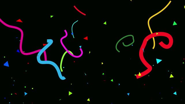 Multicolor Confetti Explosion, 2D animation of exploding confetti on Black Screen, Vibrant colorful confetti falling effects in celebration scene, Colorful Confetti  with Ribon Celebration Falling