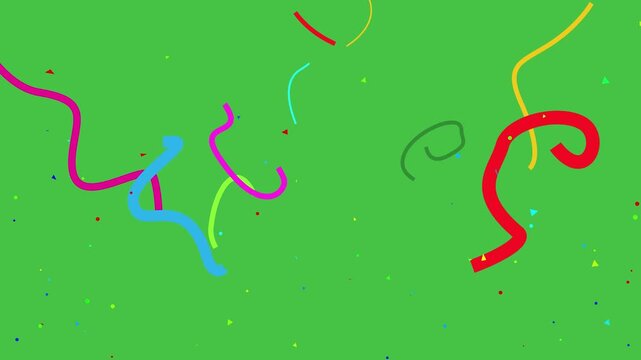 Multicolor Confetti Explosion, 2D animation of exploding confetti on Green Screen, Vibrant colorful confetti falling effects in celebration scene, Colorful Confetti  with Ribon Celebration Falling