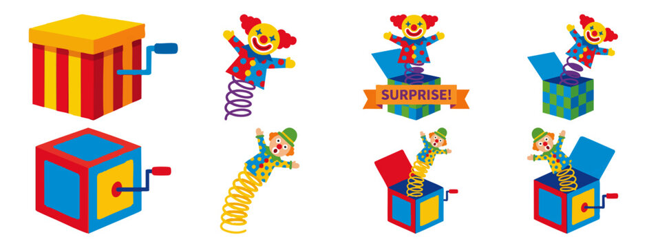 GAG GIFT - Wrapped present with a spring popping out the top Flat Vector Illustration on Transparent Background